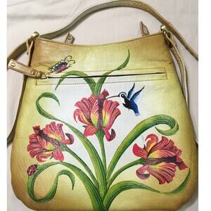 Niarvi Hand Painted Soft Leather Crossbody Hummingbird, Butterfly, Lady Bug